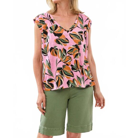 TRIBAL Tops - NEW TRIBAL v-neck cap sleeve top in pink multi